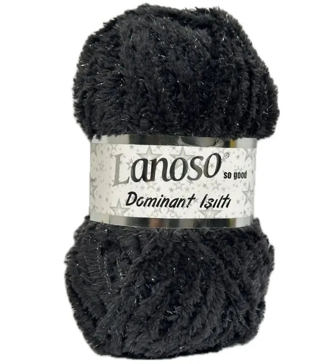 Lanoso Dominant Işıltı 963 Antrasit Simli Peluş Örgü İpi 100 g