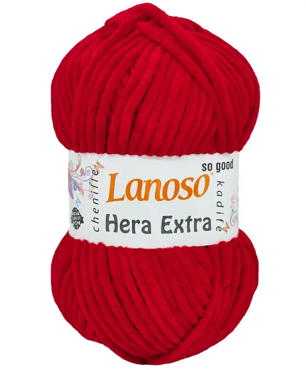 Lanoso Hera Extra 0956 Kırmızı Kadife Örgü İpi 100 g