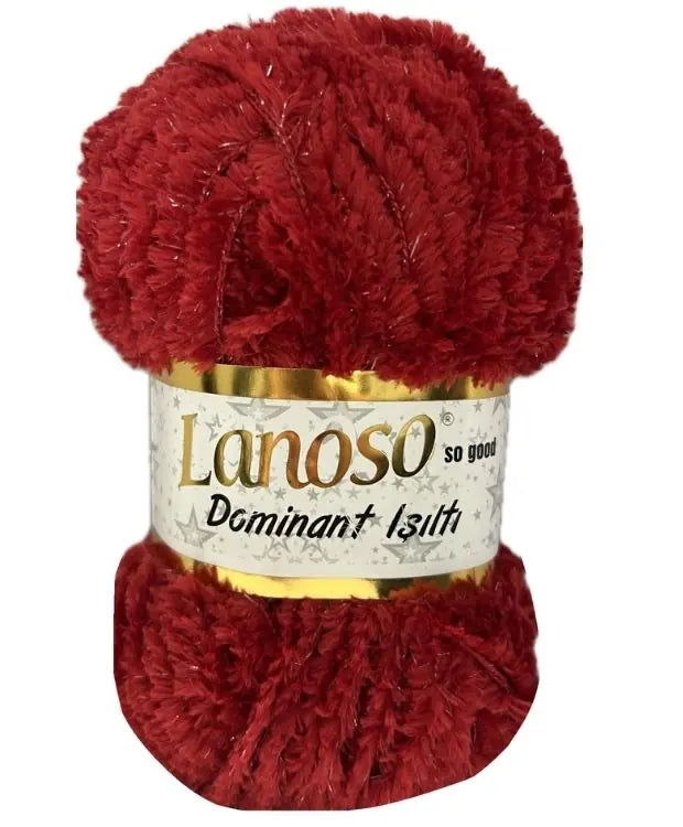 Lanoso Dominant Işıltı 956 Kırmızı Simli Peluş Örgü İpi 100 g