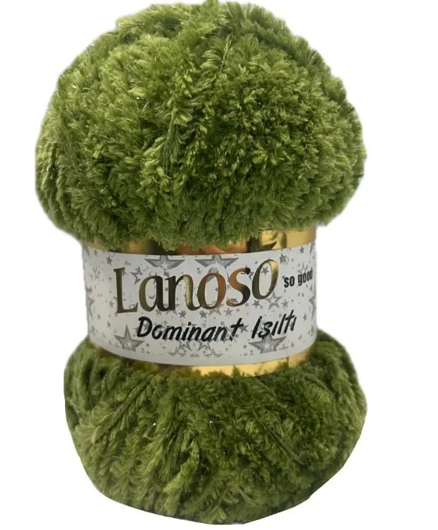 Lanoso Dominant Işıltı 912 Kına Yeşili Simli Peluş Örgü İpi 100 g