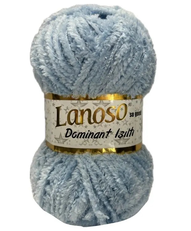Lanoso Dominant Işıltı 961 Bebe Mavi Simli Peluş Örgü İpi 100 g