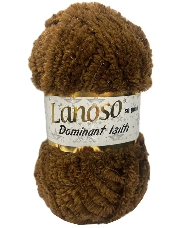 Lanoso Dominant Işıltı 924 Kahve Simli Peluş Örgü İpi 100 g