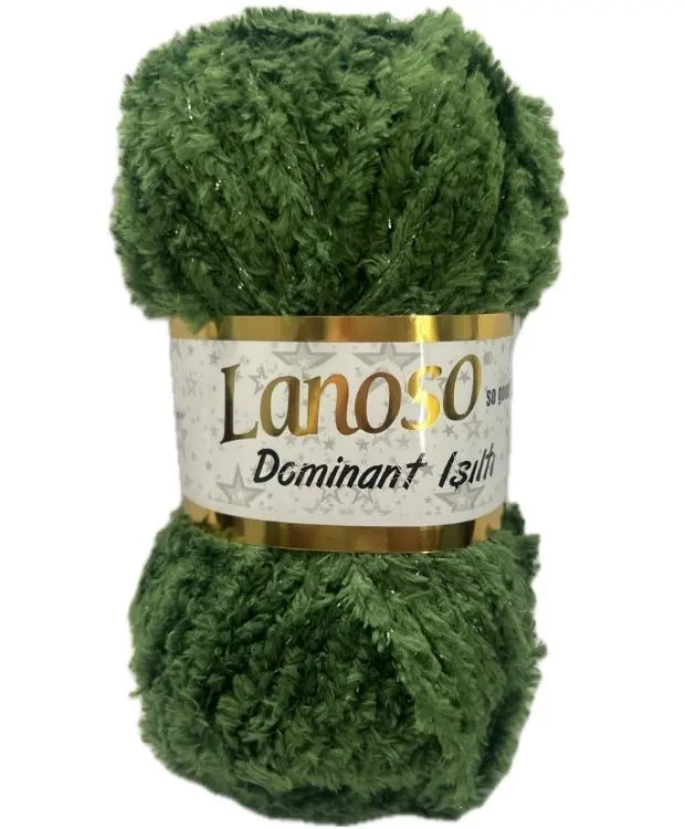Lanoso Dominant Işıltı 929 Yeşil Simli Peluş Örgü İpi 100 g