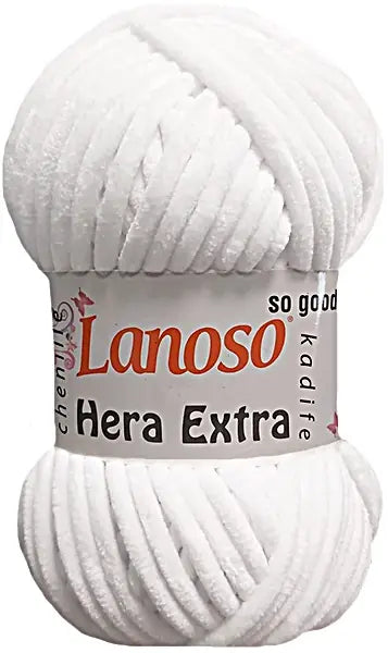 Lanoso Hera Extra 955 Beyaz Kadife Örgü İpi 100 g