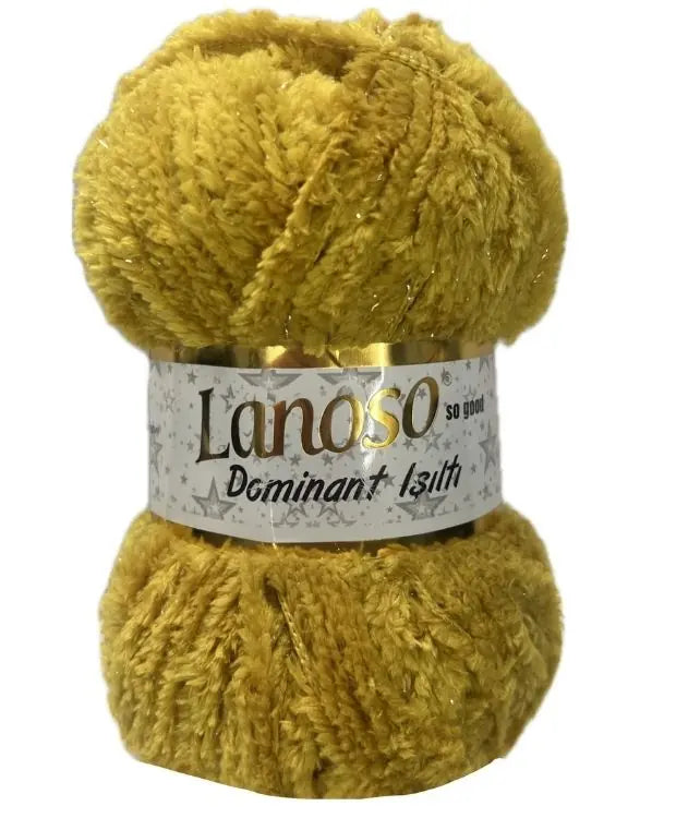 Lanoso Dominant Işıltı 906 Hardal Simli Peluş Örgü İpi 100 g